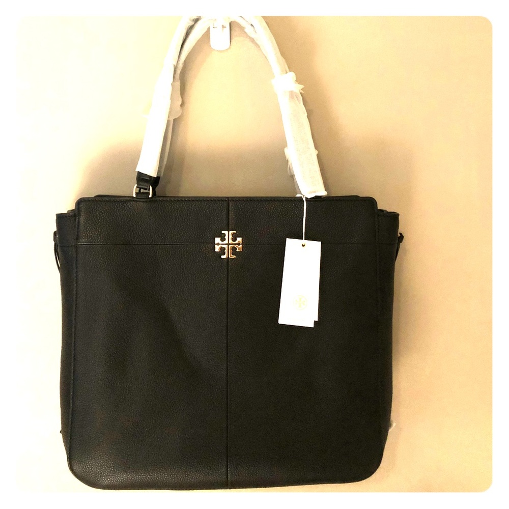 New Tory Burch black Ivy side zip tote